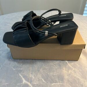 Black Block Heel Sandals | Strappy Open Toe Heels | Size 9